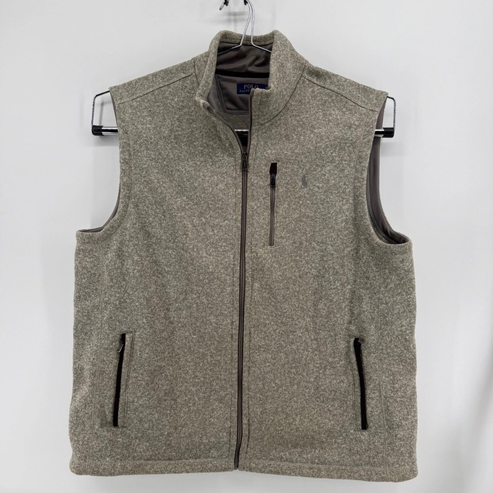 Polo Ralph Lauren Vest Mens XXL Full Zip Fleece Polyester Gray Heather Marl